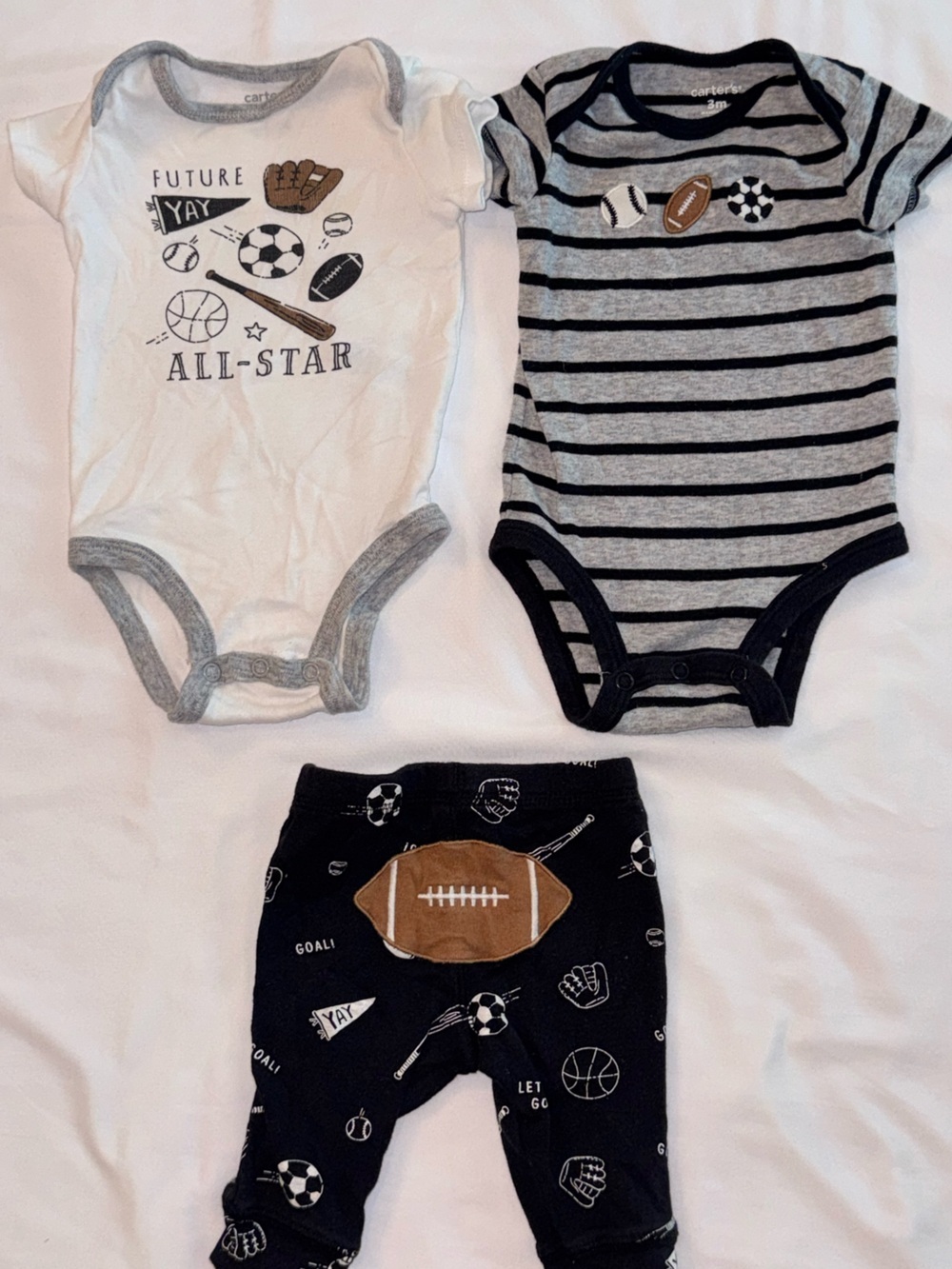 Carter’s 3M Baby Boy Sports Outfit Bundle | 2 Bodysuits + Football Pants